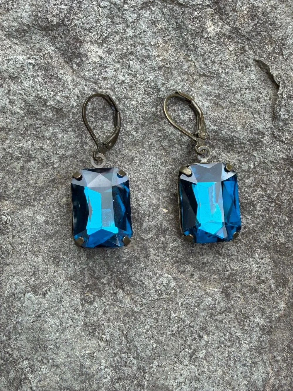 Vintage Blue Crystal Rectangular Drop Earrings